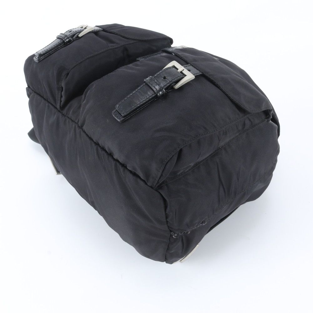 Prada Tessuto Nylon Triangle Logo Leather Backpack Black — view 5
