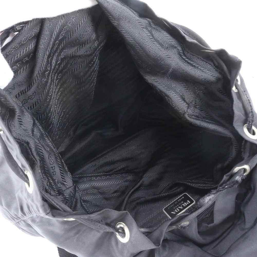 Prada Tessuto Nylon Triangle Logo Leather Backpack Black — view 7