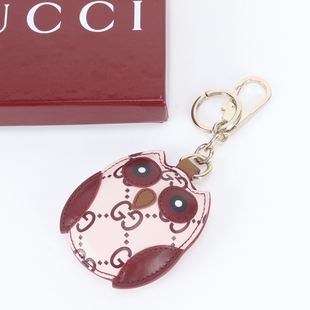 Gucci GG Pattern Owl Shape Bag Charm Leather