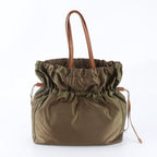 Prada Tessuto Nylon Jacquard Logo Drawstring Leather Tote Bag Shoulder Hand — view 3