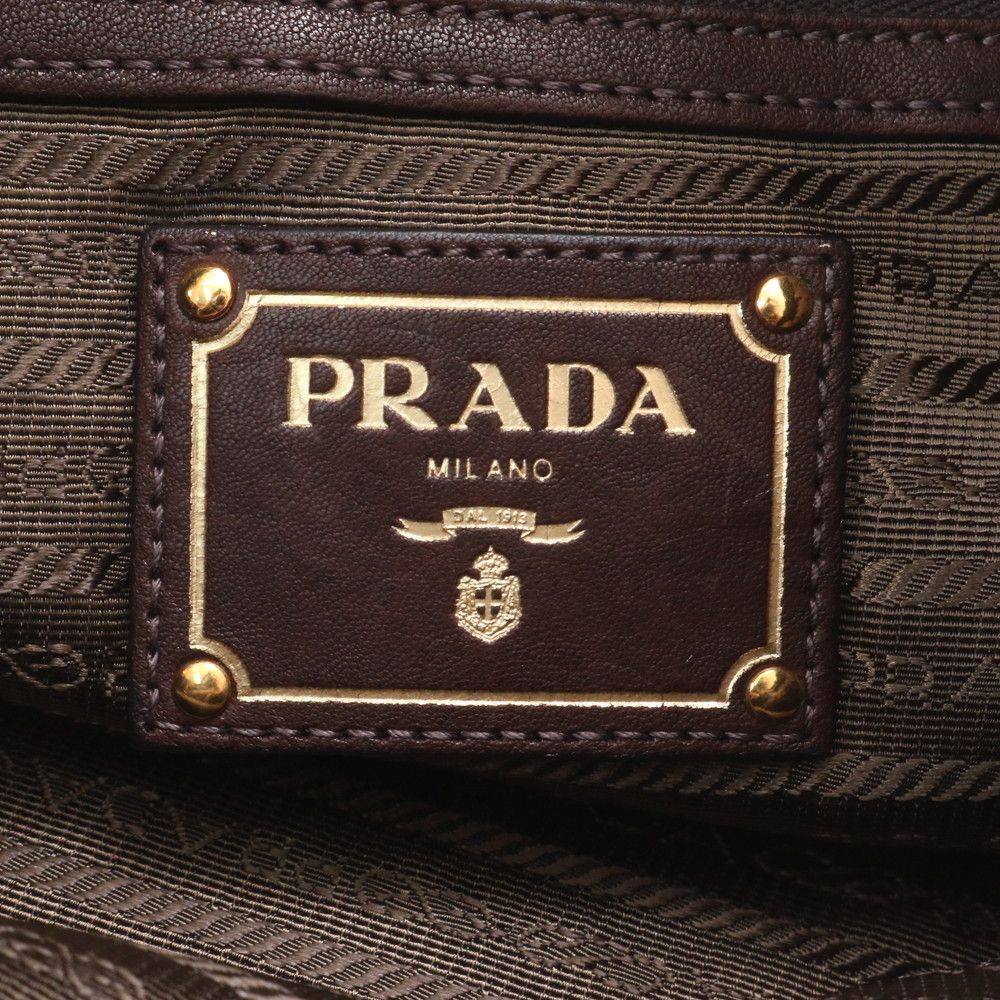 Prada Tessuto Nylon Jacquard Logo Drawstring Leather Tote Bag Shoulder Hand — view 8