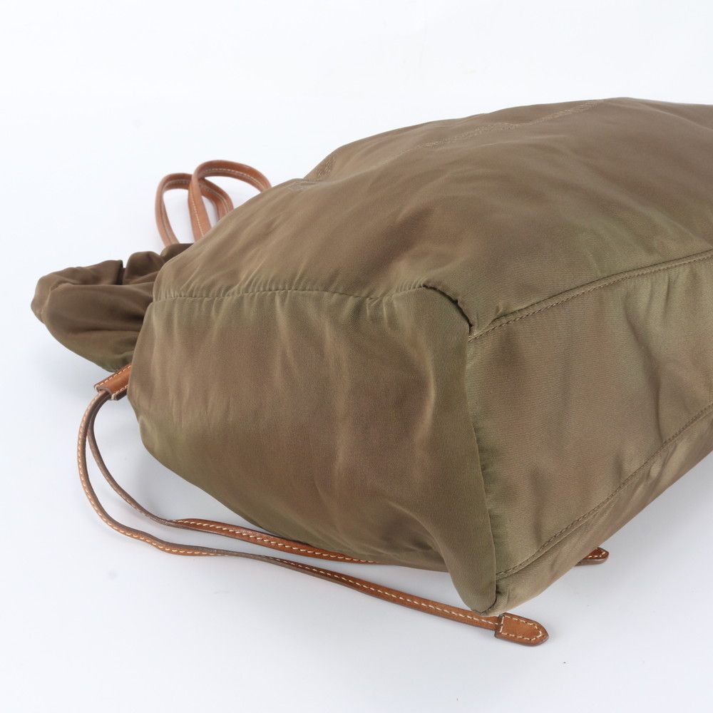 Prada Tessuto Nylon Jacquard Logo Drawstring Leather Tote Bag Shoulder Hand — view 6