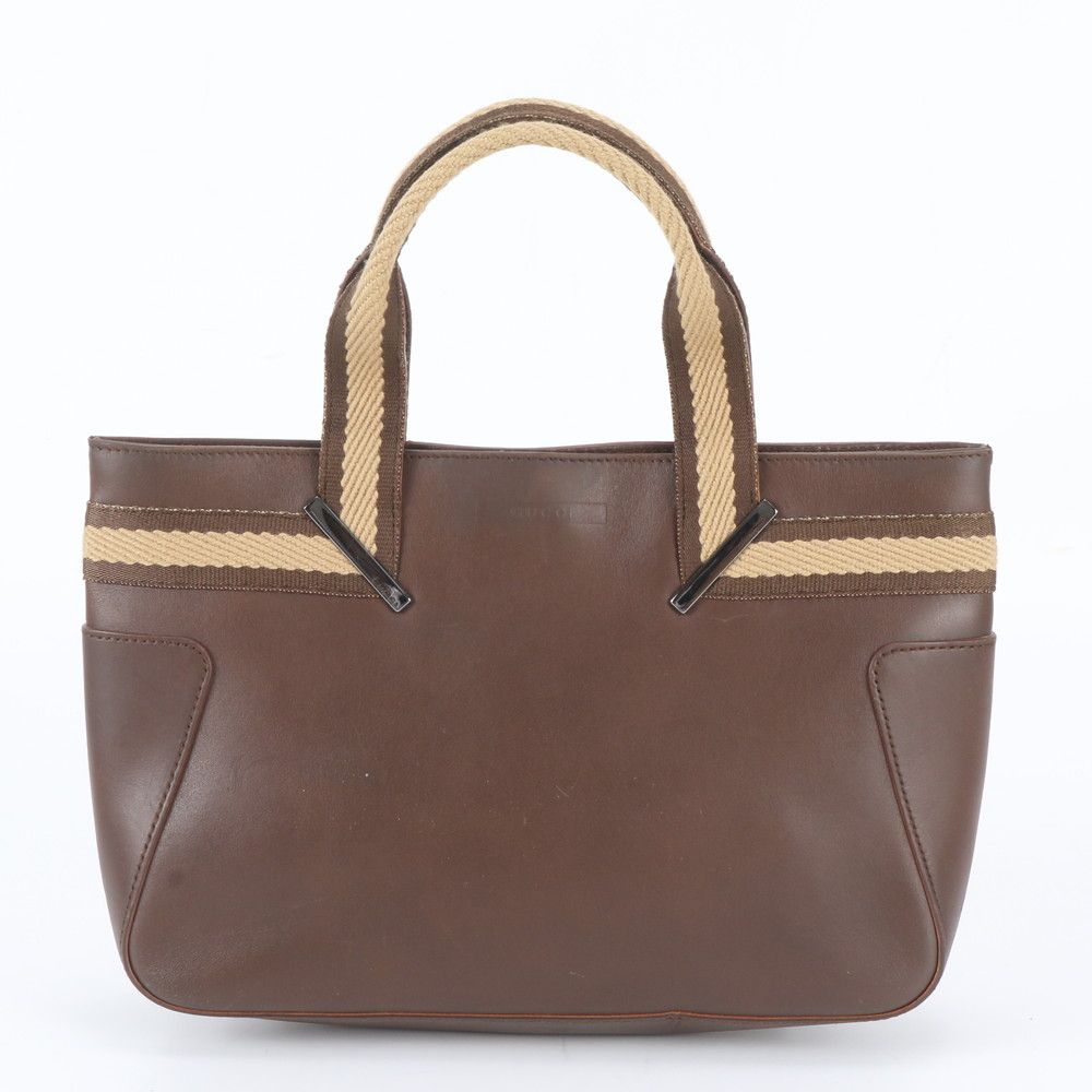 Gucci Leather Handbag Tote Brown