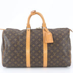 Louis Vuitton Monogram Keepall 45 Leather Boston Bag Tote Travel