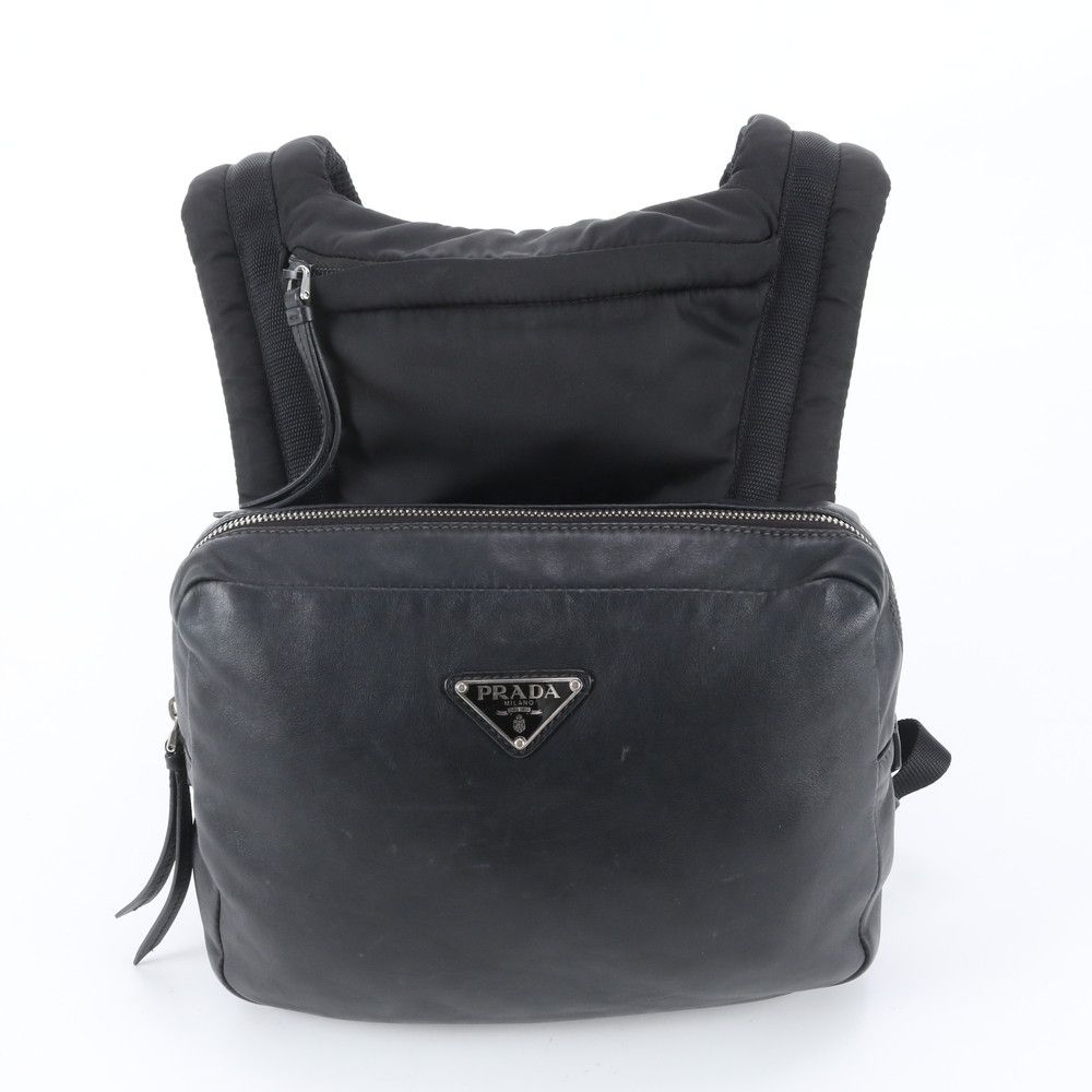 Prada White Tag Triangle Logo Leather Backpack Business