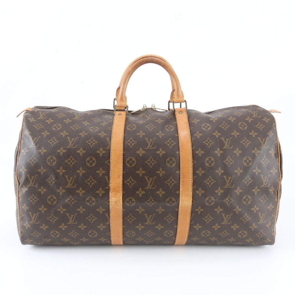 Louis Vuitton Monogram Keepall 55 Leather Boston Bag Tote Travel