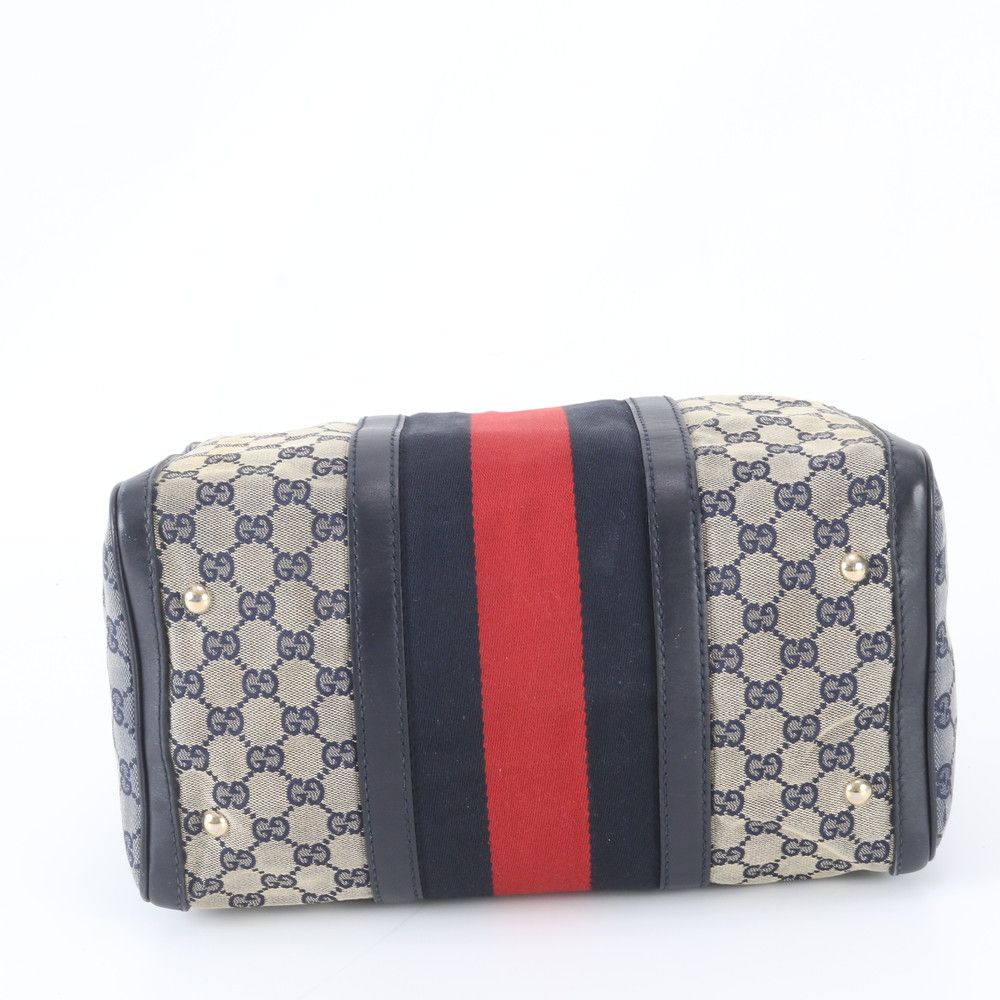 Gucci GG Canvas Leather Handbag Mini Boston Tote Navy — view 5