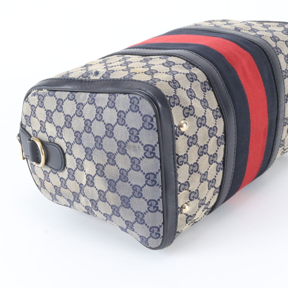 Gucci GG Canvas Leather Handbag Mini Boston Tote Navy — view 4