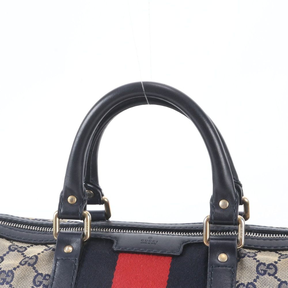 Gucci GG Canvas Leather Handbag Mini Boston Tote Navy — view 2