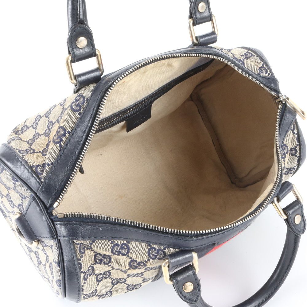 Gucci GG Canvas Leather Handbag Mini Boston Tote Navy — view 7