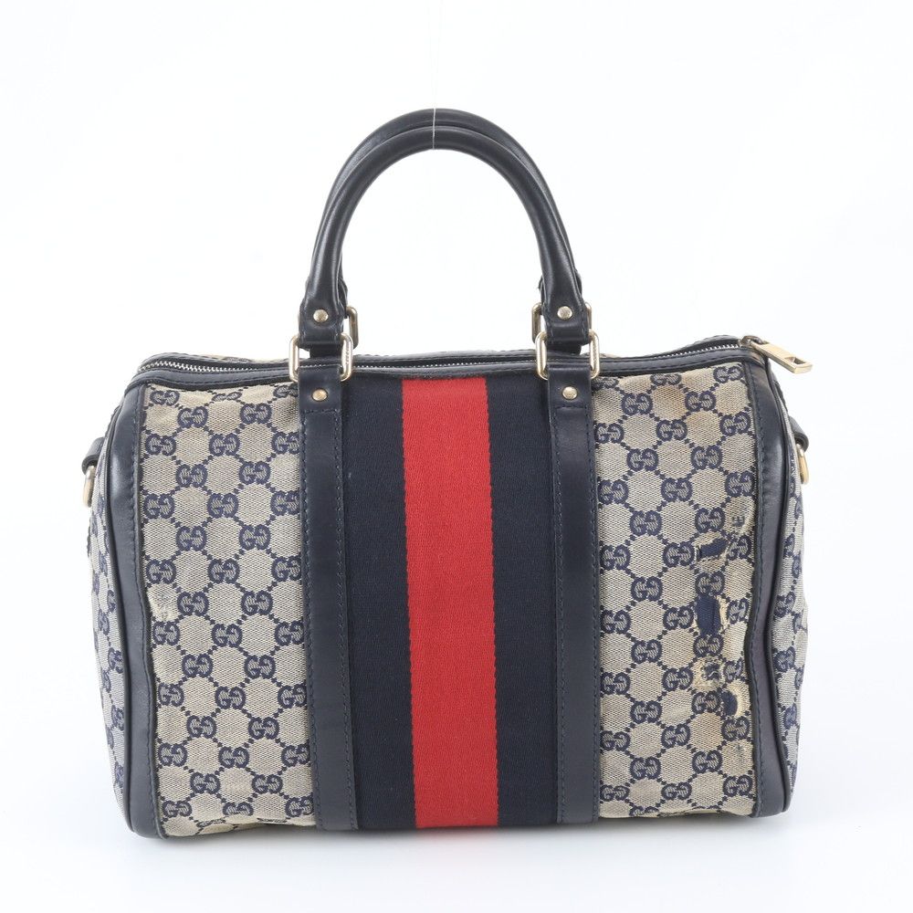 Gucci GG Canvas Leather Handbag Mini Boston Tote Navy — view 3