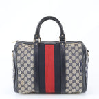 Gucci GG Canvas Leather Handbag Mini Boston Tote Navy