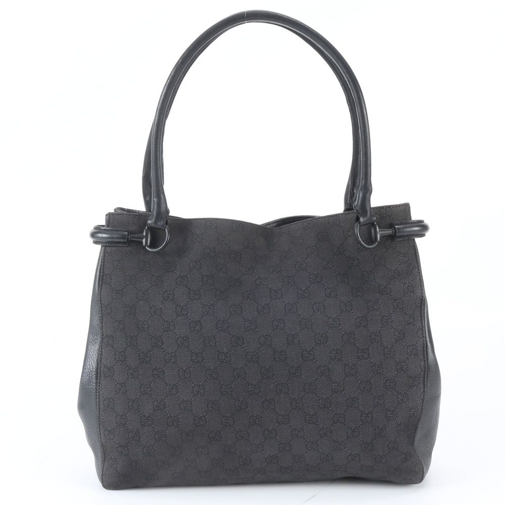 Gucci GG Canvas Horsebit Leather Tote Bag Shoulder Hand Black — view 3