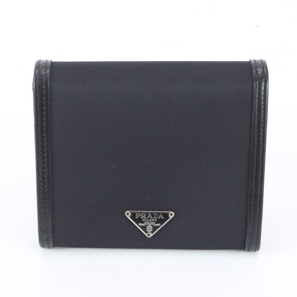 Prada Leather Nylon Trifold Wallet Compact Black — view 2