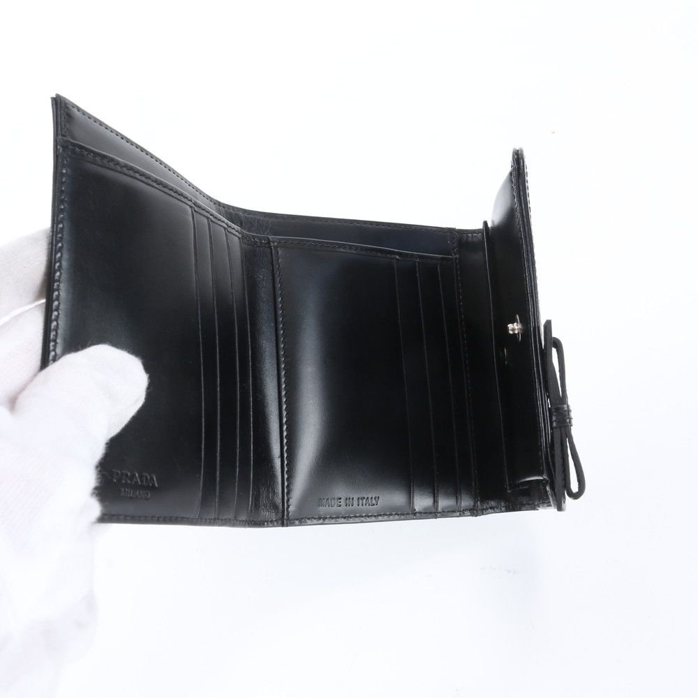 Prada Leather Nylon Trifold Wallet Compact Black — view 6