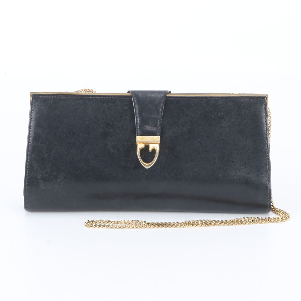 Gucci Vintage Leather Chain Shoulder Bag Crossbody Navy