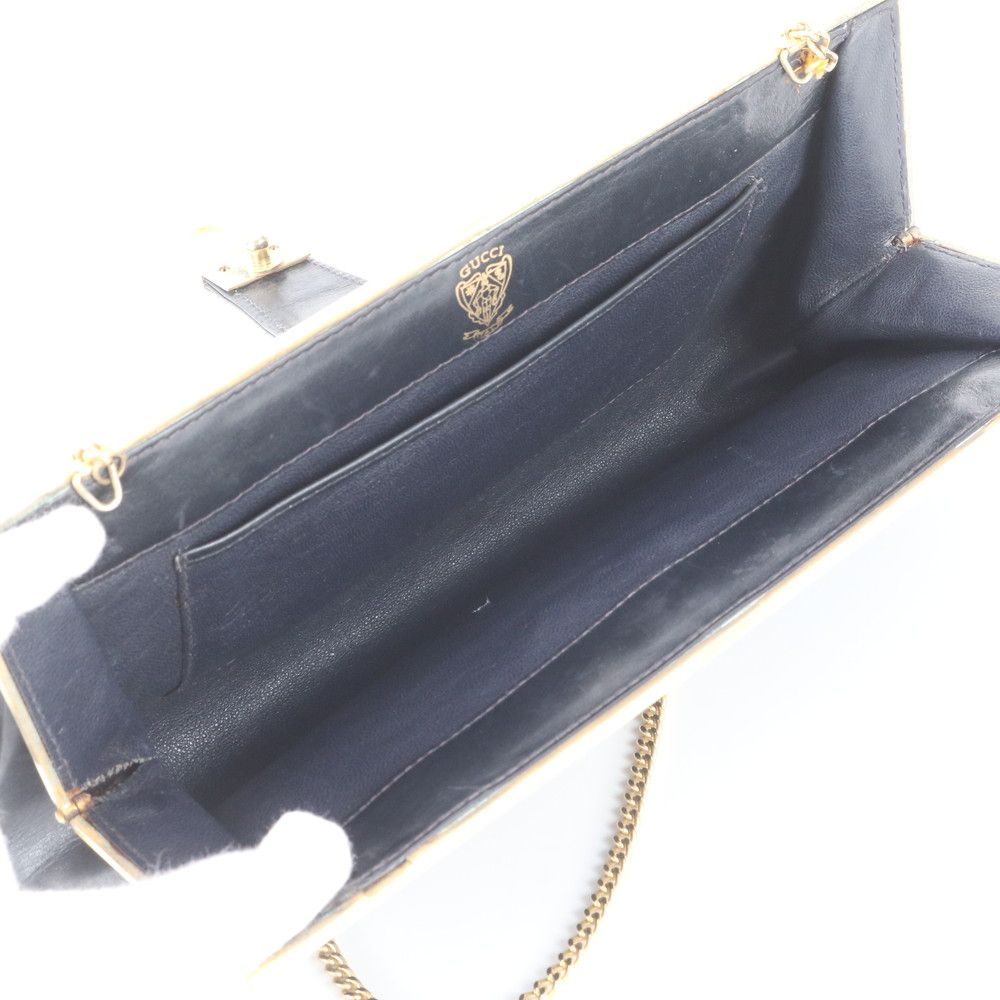 Gucci Vintage Leather Chain Shoulder Bag Crossbody Navy — view 7