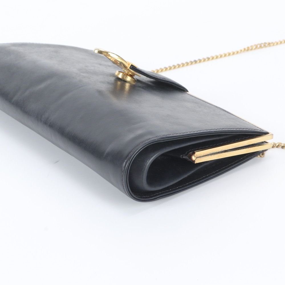 Gucci Vintage Leather Chain Shoulder Bag Crossbody Navy — view 4