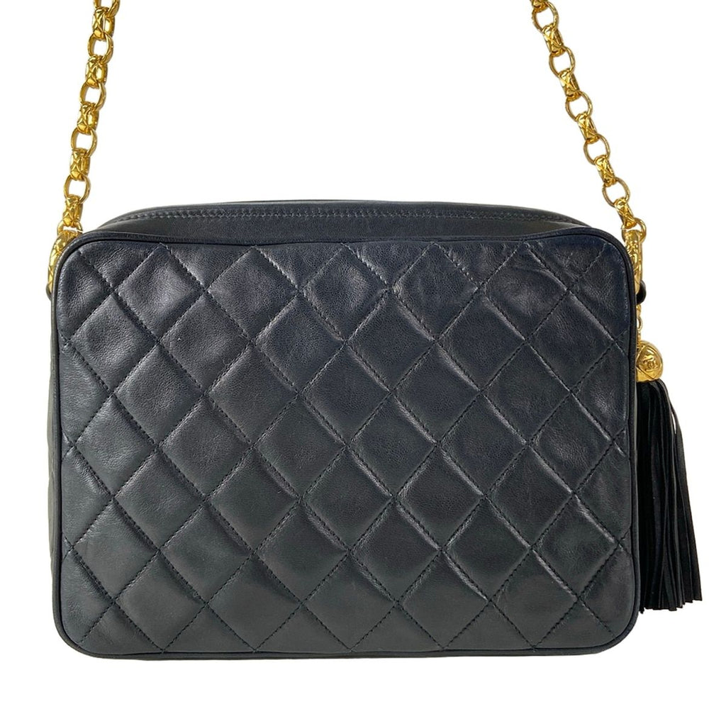 Chanel Shoulder Bag Quilted Black Chain Gold Tassel Bijou Lambskin — view 3
