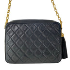 Chanel Shoulder Bag Quilted Black Chain Gold Tassel Bijou Lambskin — view 3