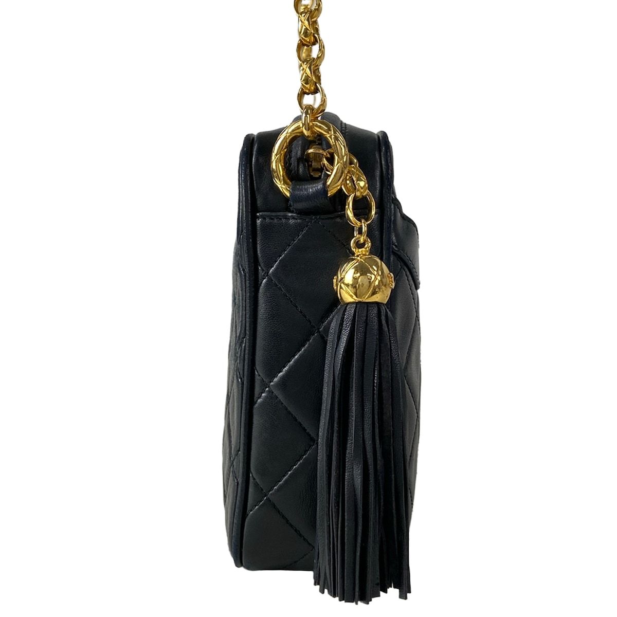 Chanel Shoulder Bag Quilted Black Chain Gold Tassel Bijou Lambskin — view 2