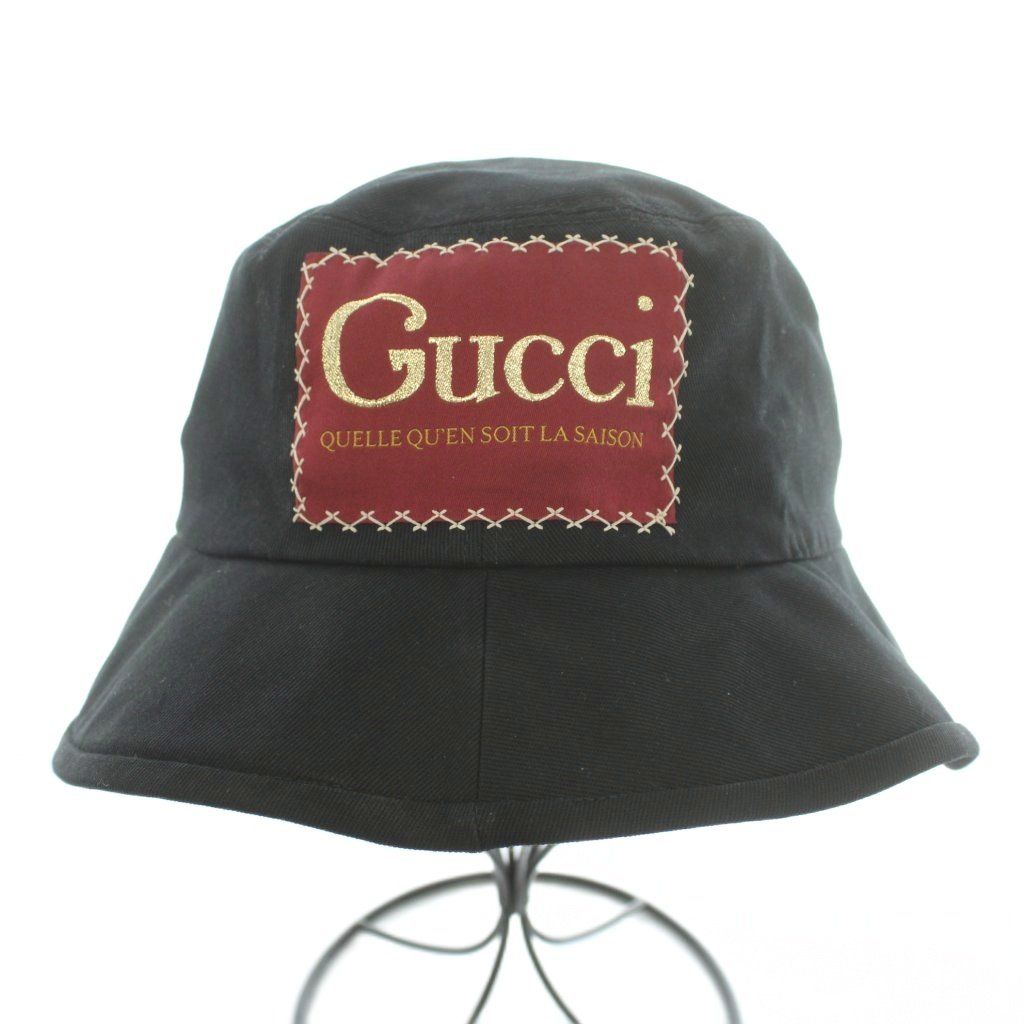 Gucci Labeled Cotton Fedora Hat Bucket Hat Logo S 57 Black BB — view 2