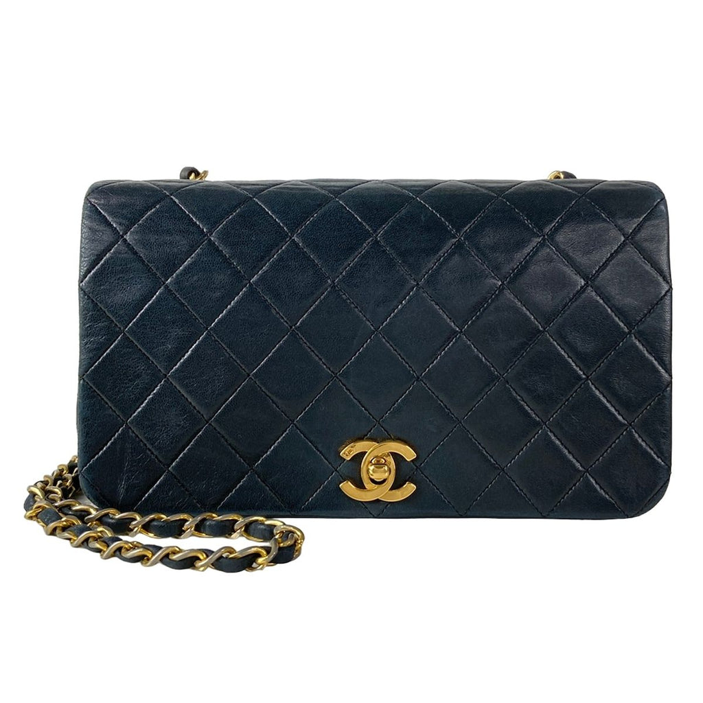 Chanel Shoulder Bag Single Flap Quilted Black Gold Chain Full Turnlock