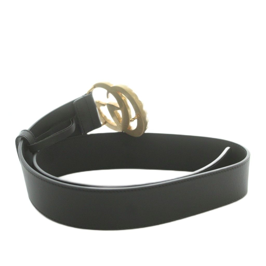Gucci Pearl Double G Wide Belt Leather 80/32 Black OH — view 2