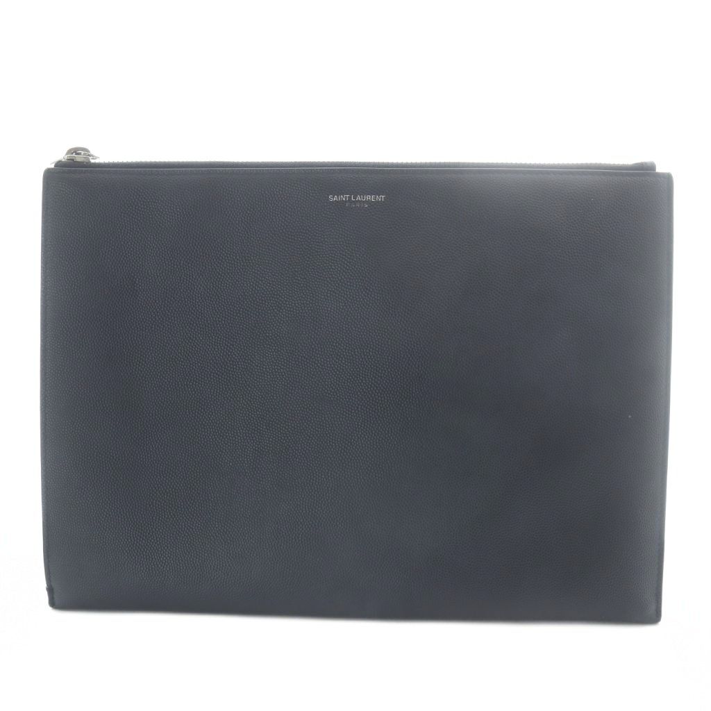 Saint Laurent Paris Clutch Leather Logo Black