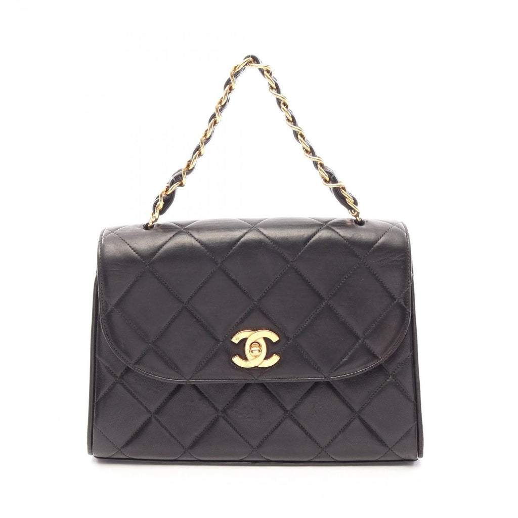 Chanel Handbag Quilted Black Lambskin Chain Top Handle Bag