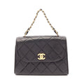 Chanel Handbag Quilted Black Lambskin Chain Top Handle Bag