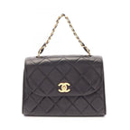 Chanel Handbag Quilted Black Lambskin Chain Top Handle Bag