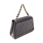 Chanel Handbag Quilted Black Lambskin Chain Top Handle Bag — view 2