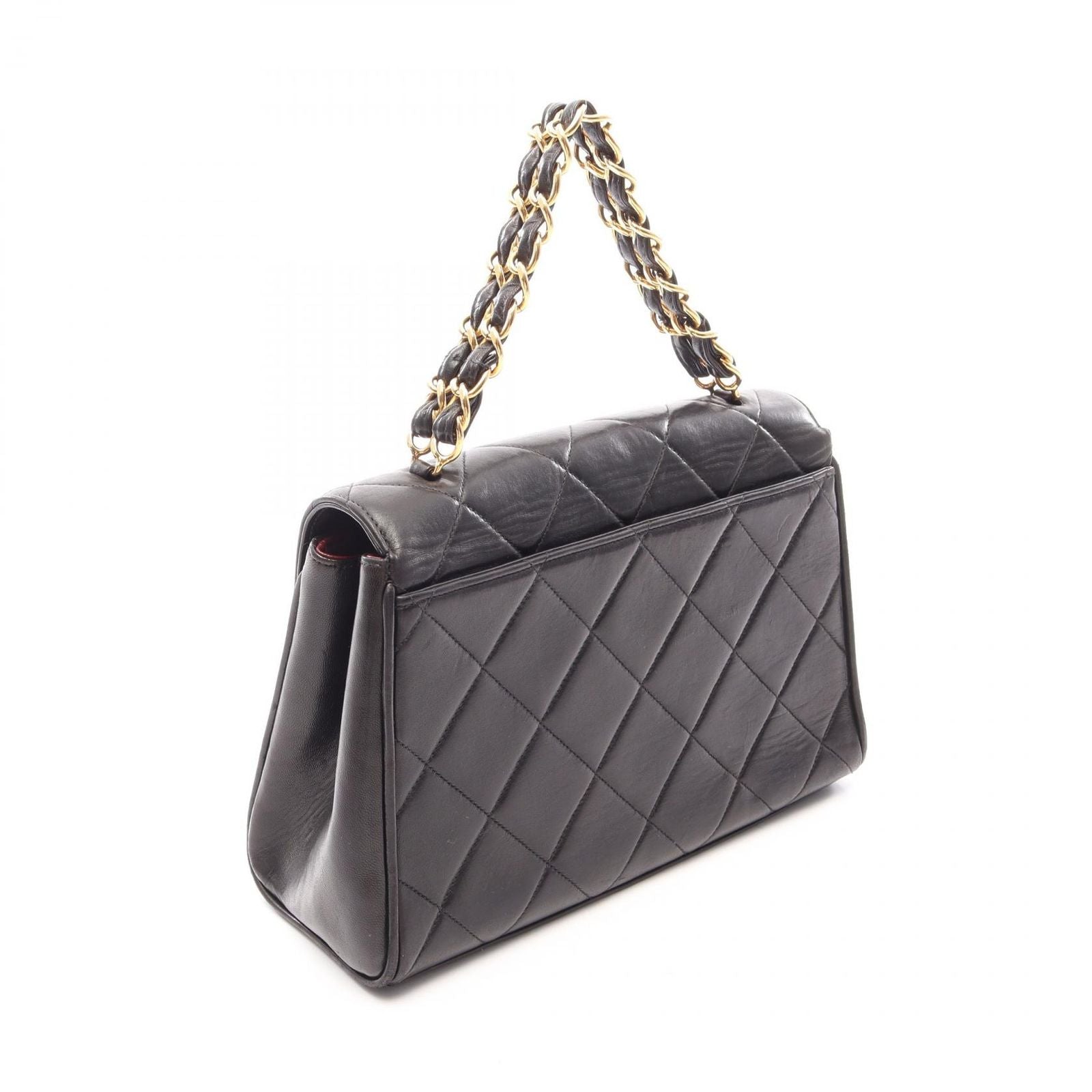 Chanel Handbag Quilted Black Lambskin Chain Top Handle Bag — view 2