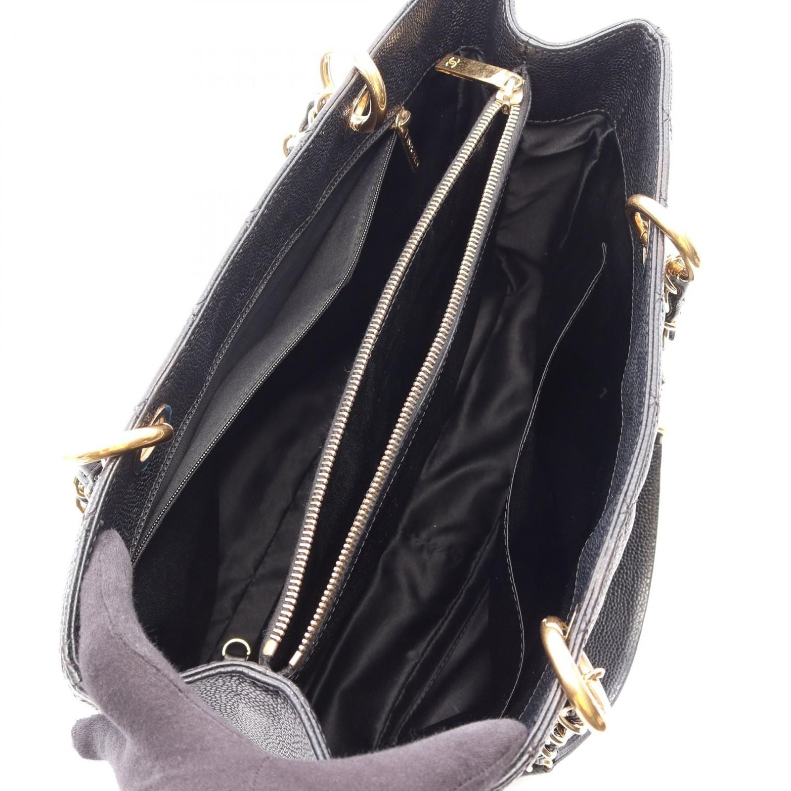 Chanel Tote Bag Quilted Grand Shopping GST Black Caviar Leather Chain — view 3