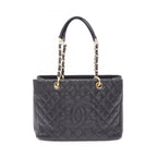 Chanel Tote Bag Quilted Grand Shopping GST Black Caviar Leather Chain