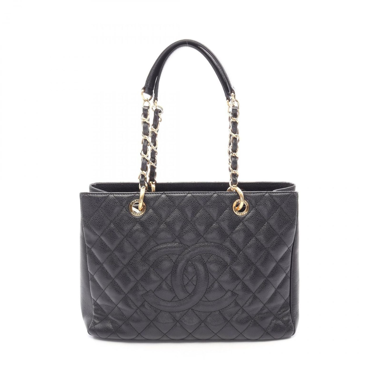 Chanel Tote Bag Quilted Grand Shopping GST Black Caviar Leather Chain