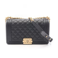 Chanel Shoulder Bag Boy Black Caviar Leather Chain