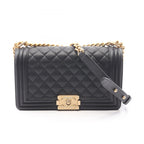 Chanel Shoulder Bag Boy Black Caviar Leather Chain