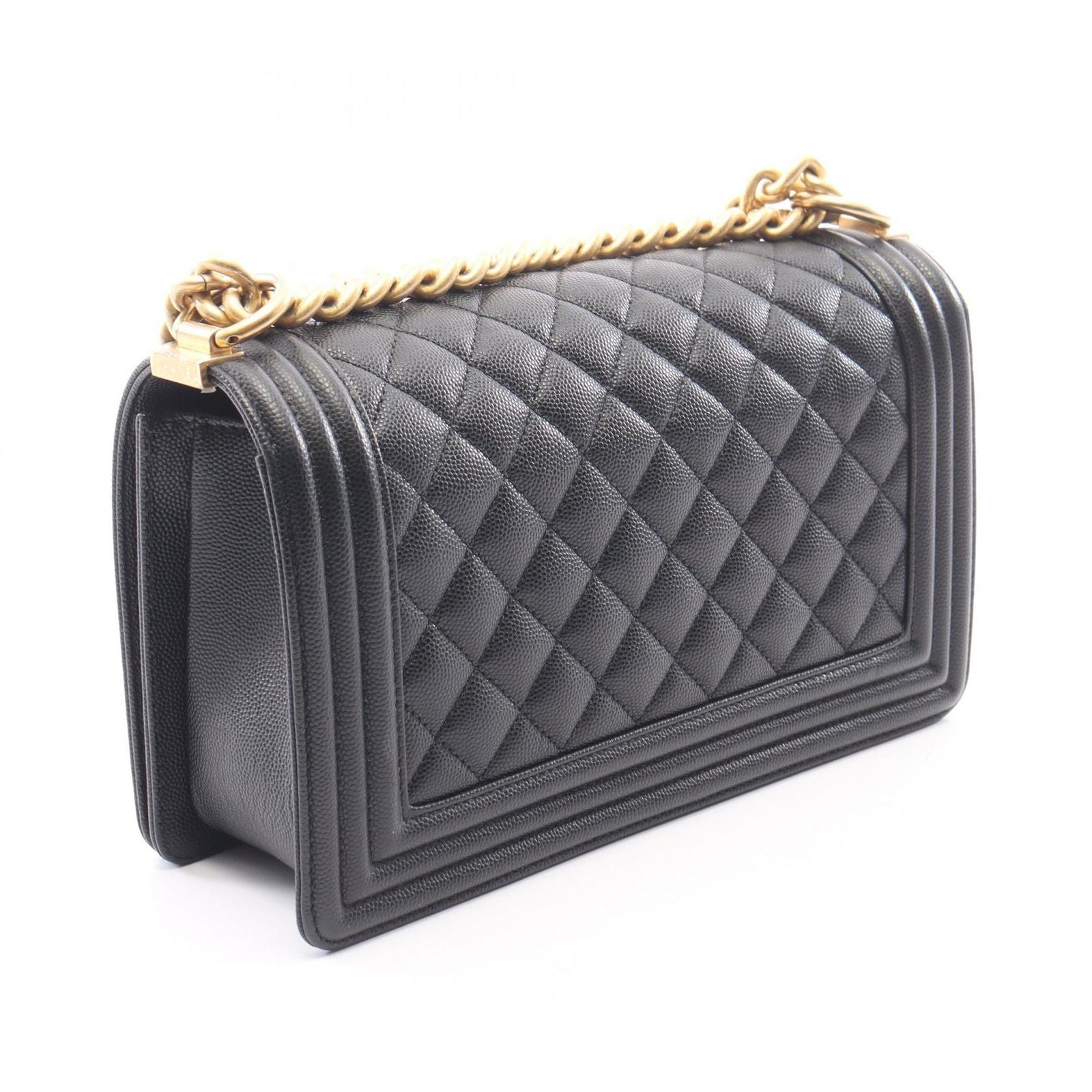 Chanel Shoulder Bag Boy Black Caviar Leather Chain — view 2