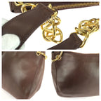 Prada Vintage Embossed Logo Brown Gold Leather Shoulder Bag — view 6
