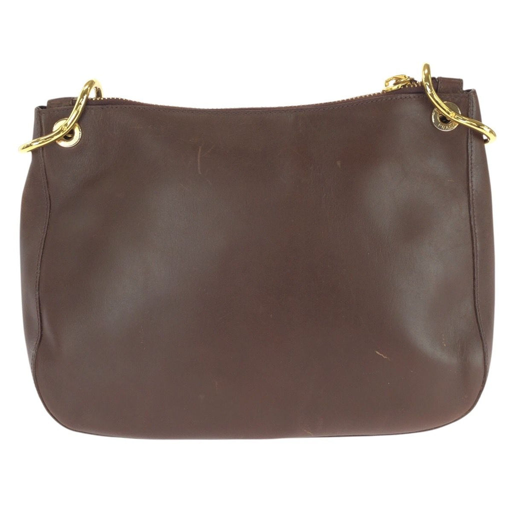 Prada Vintage Embossed Logo Brown Gold Leather Shoulder Bag — view 2