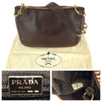 Prada Vintage Embossed Logo Brown Gold Leather Shoulder Bag — view 4