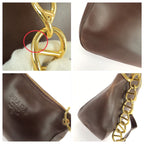 Prada Vintage Embossed Logo Brown Gold Leather Shoulder Bag — view 5