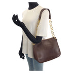 Prada Vintage Embossed Logo Brown Gold Leather Shoulder Bag — view 7
