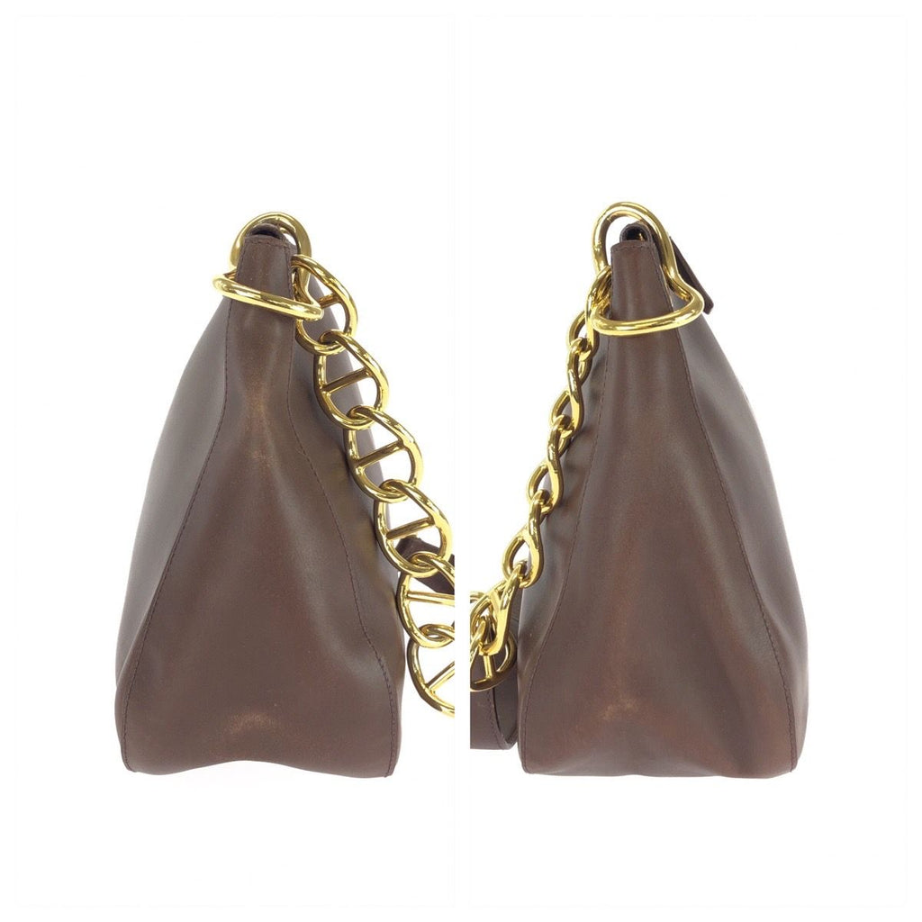 Prada Vintage Embossed Logo Brown Gold Leather Shoulder Bag — view 8