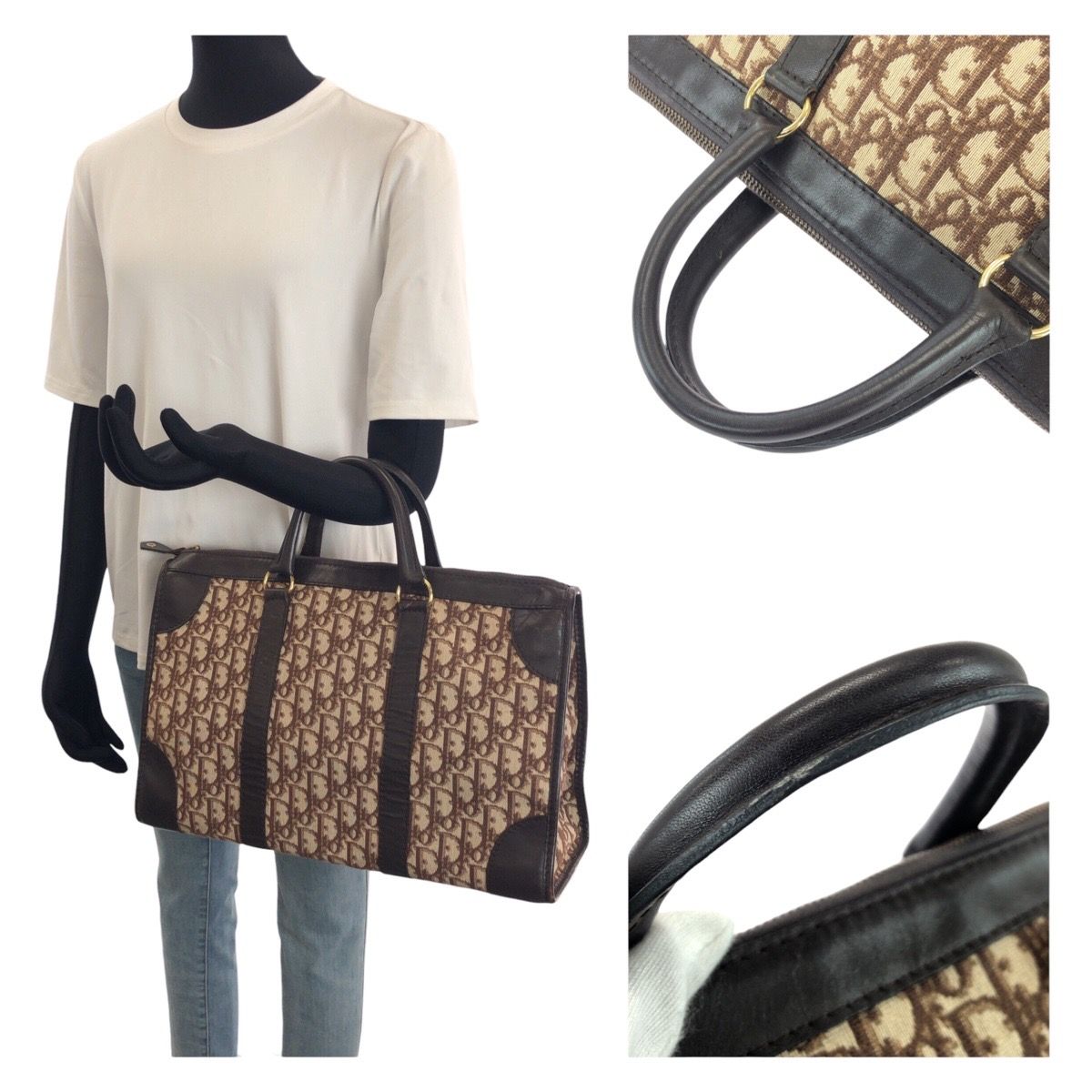 Dior Vintage Trotter Brown Canvas Leather Boston Bag Business — view 7