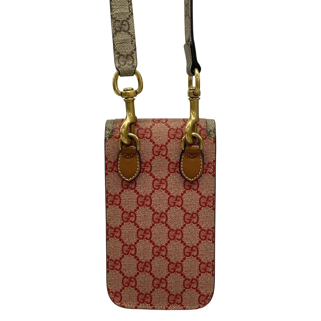 Gucci Shoulder Bag GG Plus Supreme Interlocking G Red Dark Brown Multi Leather — view 3