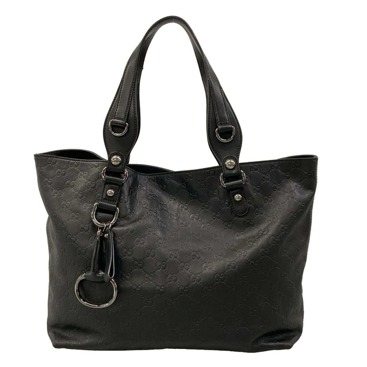 Gucci Tote Bag Icon Bit Guccissima Line Black Leather