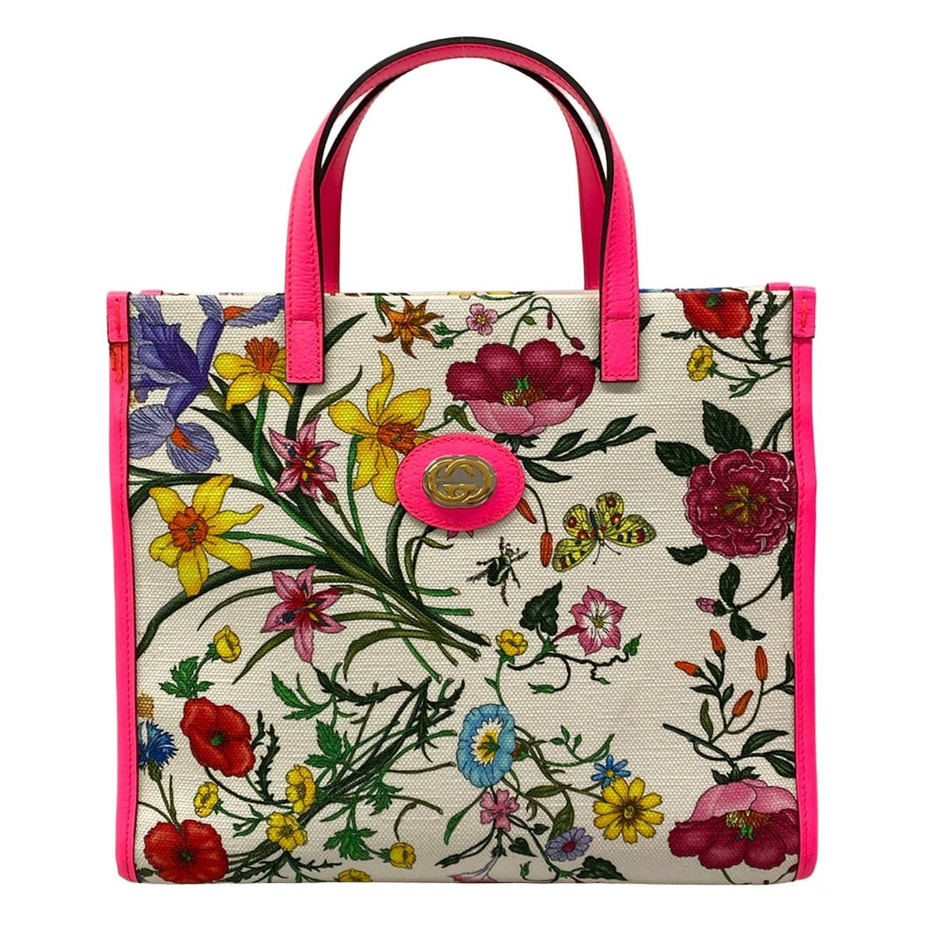 Gucci Handbag Flora White Pink Multi Leather